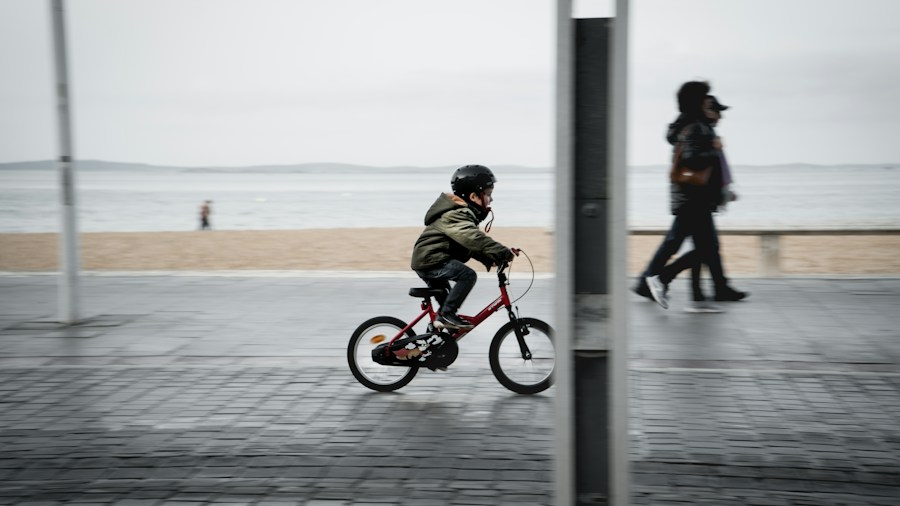 child rider practicing off-road techniques