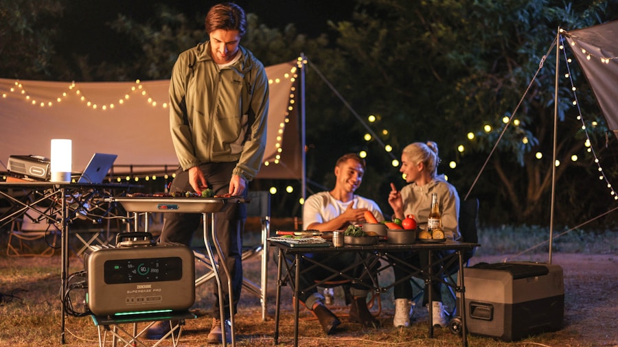 family using portable power generator