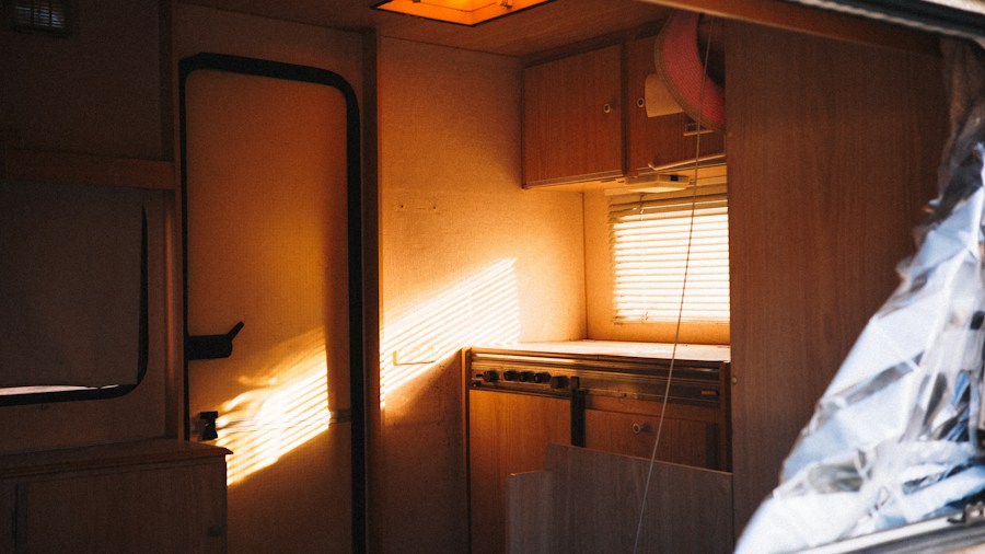 Golden retriever in RV interior