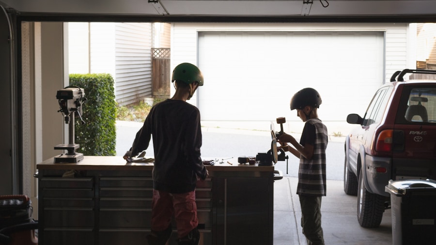 organized garage workspace