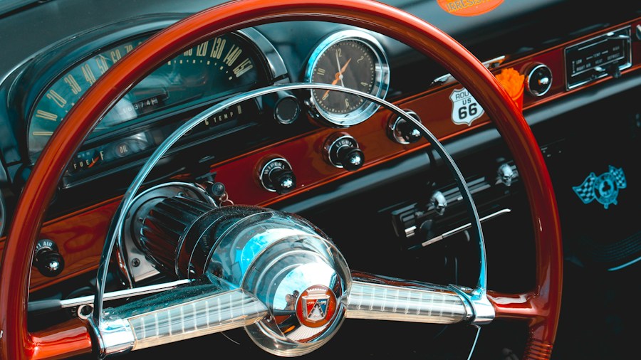 restored vintage dashboard wood steering