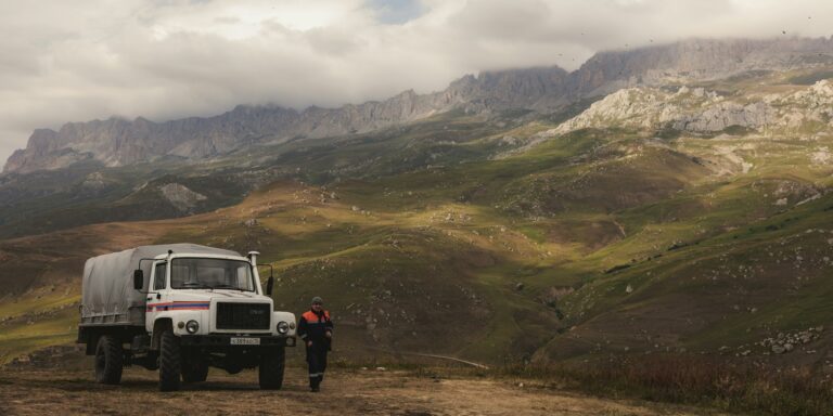 truck adventuring off-road terrain